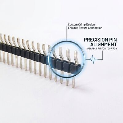 Rechthoekige enkele rij mannelijke pin header connector 2,54 mm pitch 90 graden PCB doorvoergat
