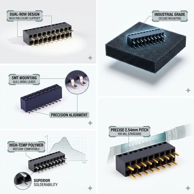 Low Profile 1.27MM Pitch Right Angle SMD Female Header Connector Dual Row Gold Flash Ultra-Slim PCB Design