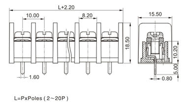 CE 10.0mm Pitch Terminal Block Connector PCB Barrier 1*05P PBT Met Bescherming