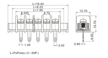 22-12AWG Draad schroef terminal blok connector 1*08P DIP Schakelstroom