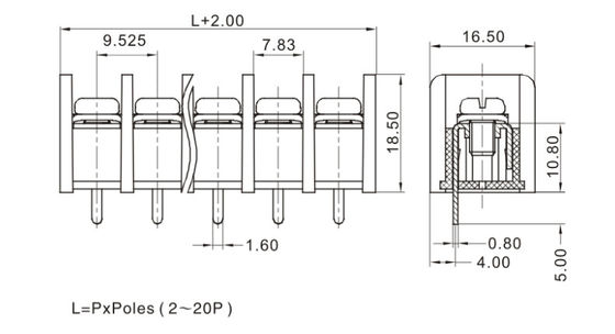 UL geverifieerd Barrier Terminal Block Connector Veiligheidsinstrument draad verbinden gebruikt 9.52mm Pitch